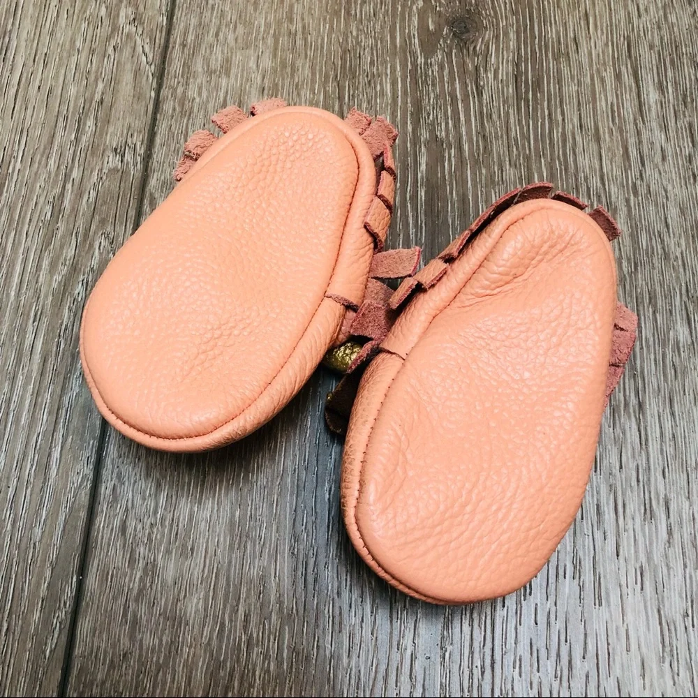 SOFT SOLE FRINGE MOCCASINS PINK GOLD 4C